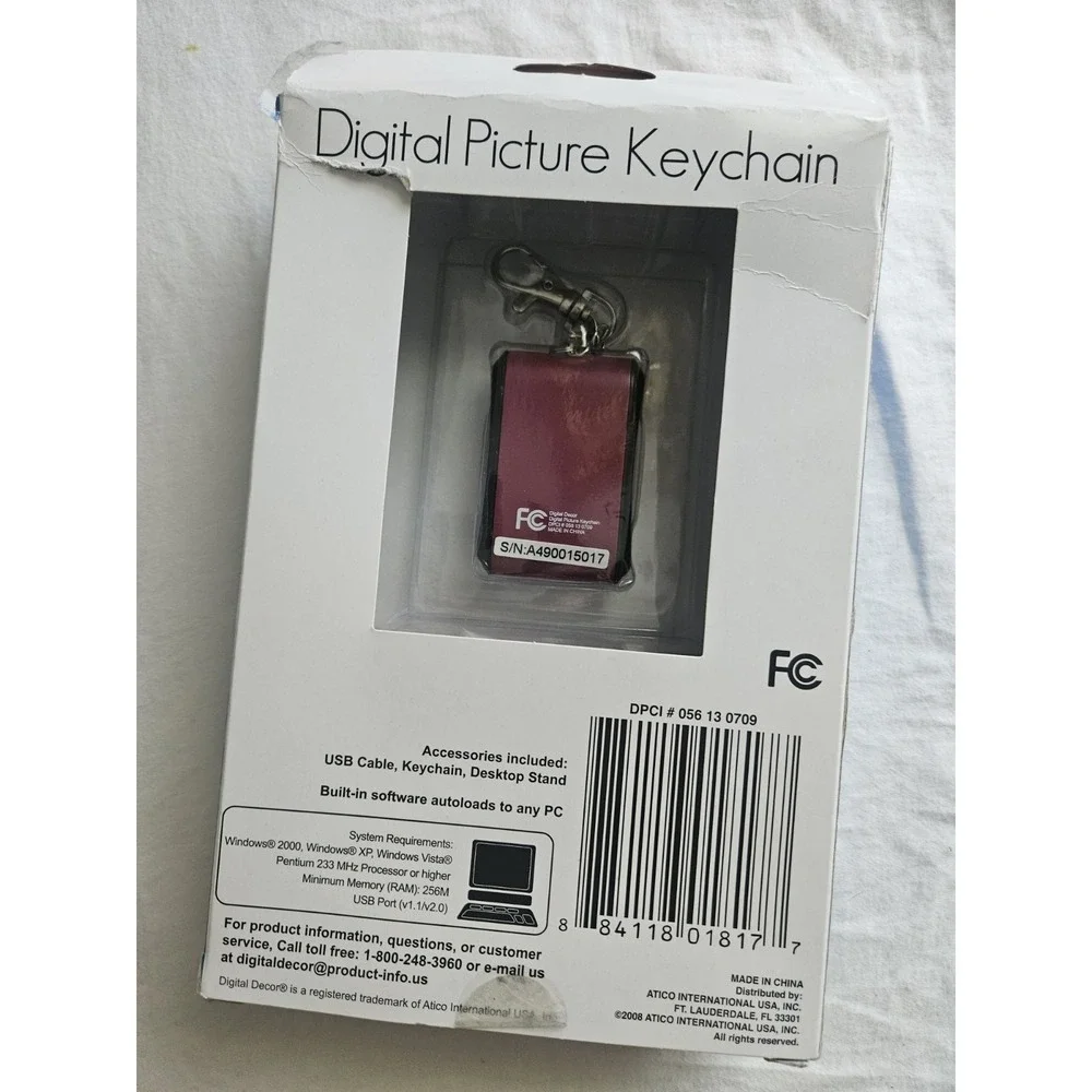 Digital Decor Picture Keychain 1.5in LCD Maroon/Red USB Rechargeable 50 Photos